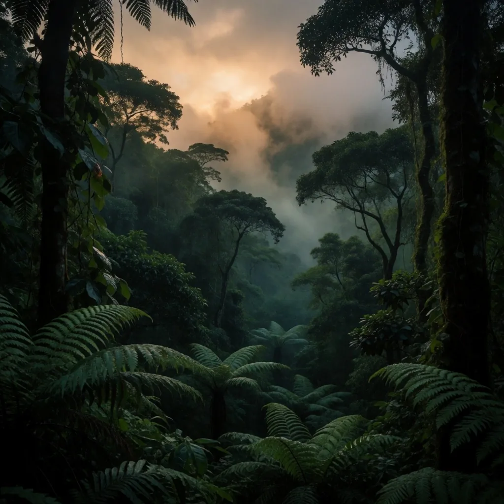 Indonesian rainforest at dusk