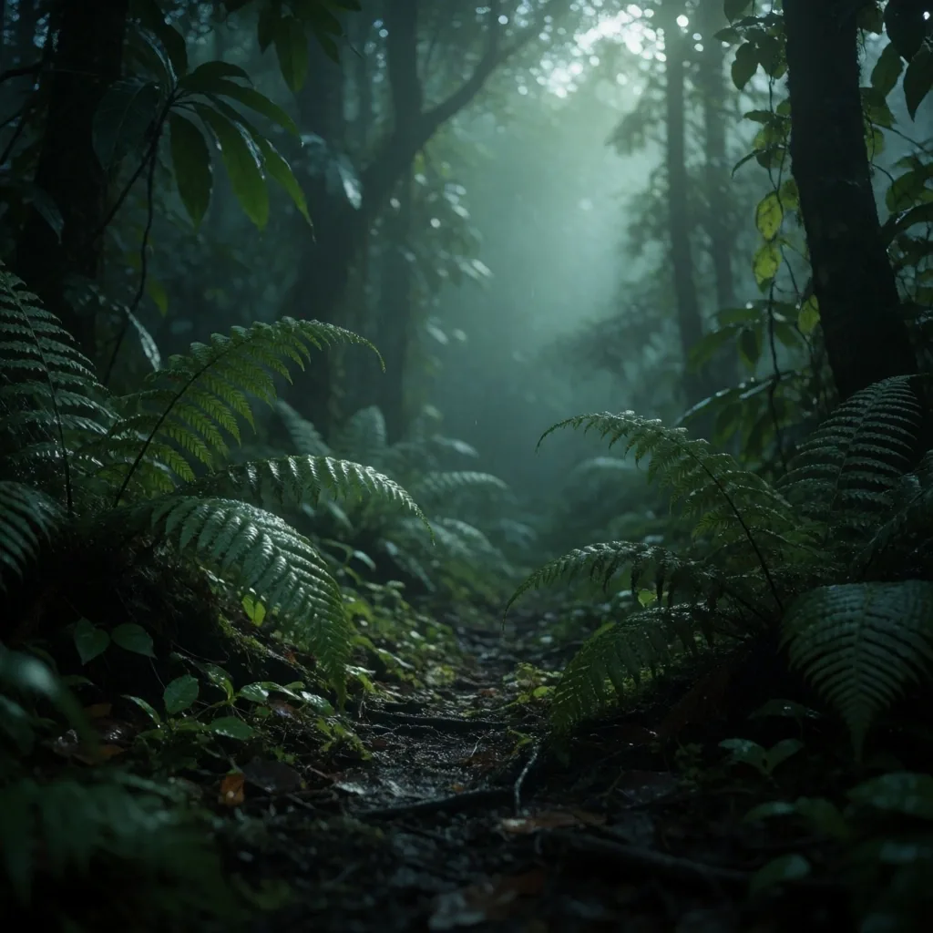 Atmospheric forest at dusk