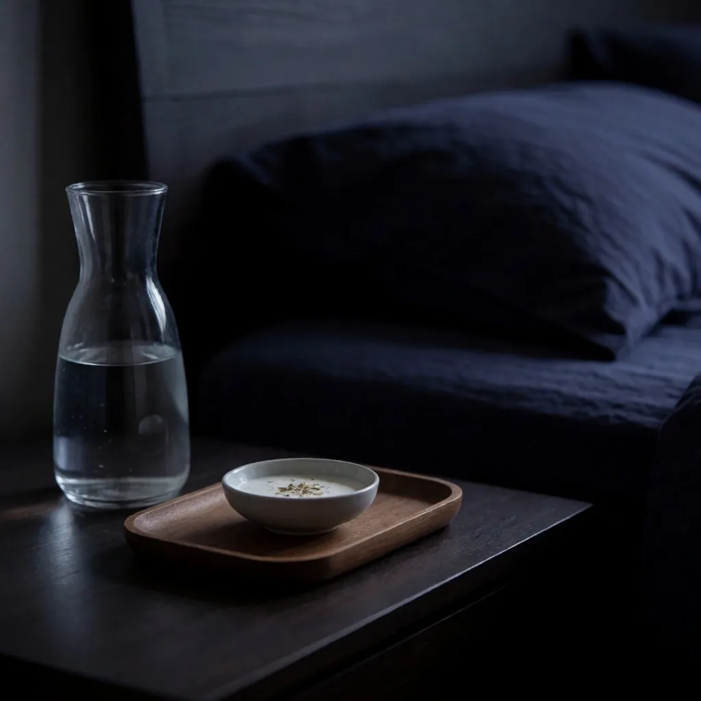 A calm, darkened bedroom set for restorative sleep