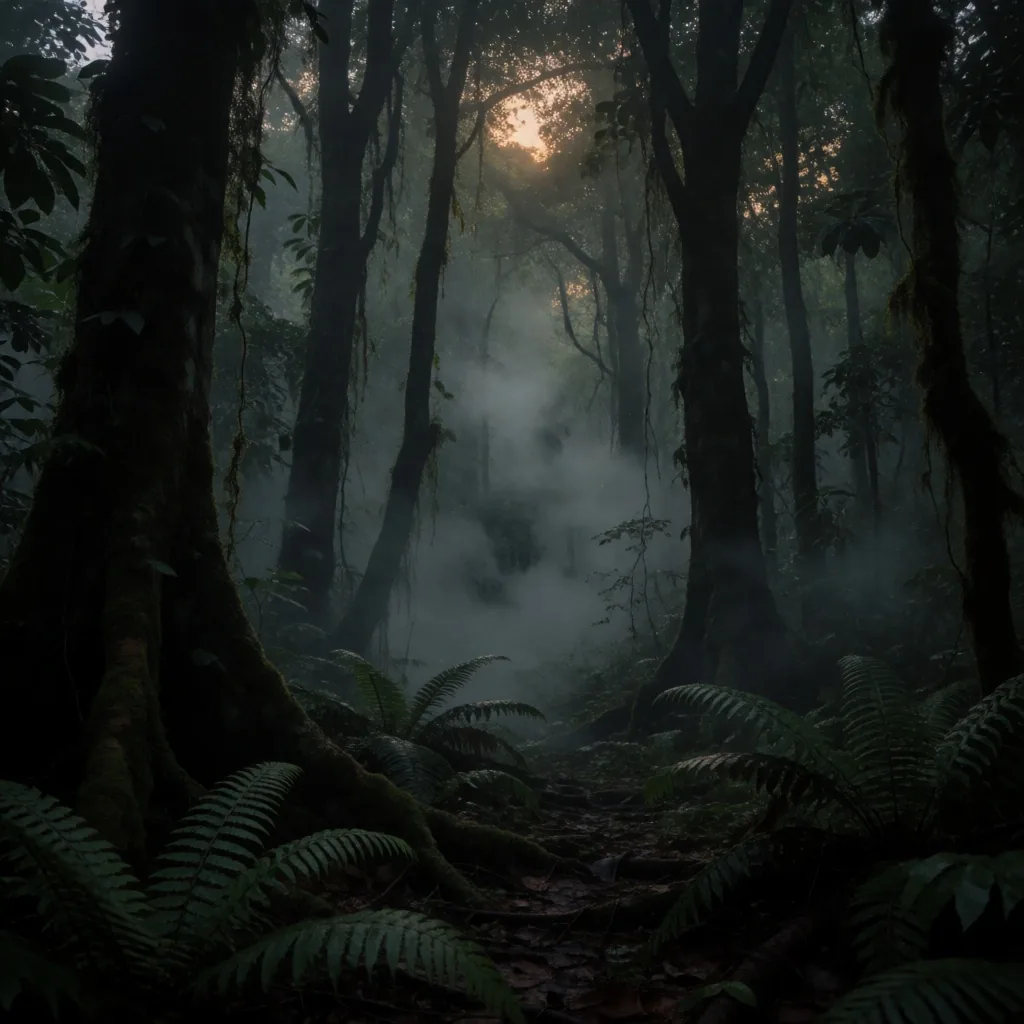 Humid tropical forest at dusk