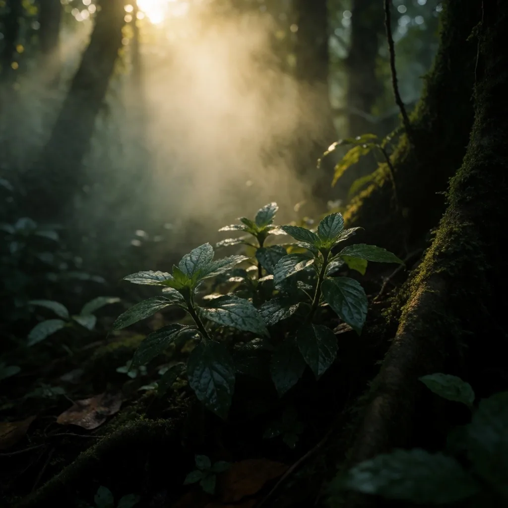 Indonesian forest understory at twilight
