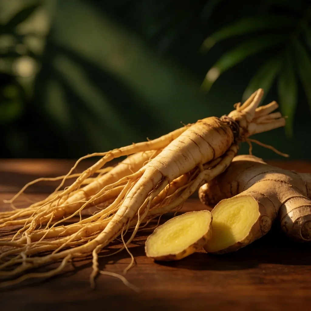 Natural botanical roots on dark wood